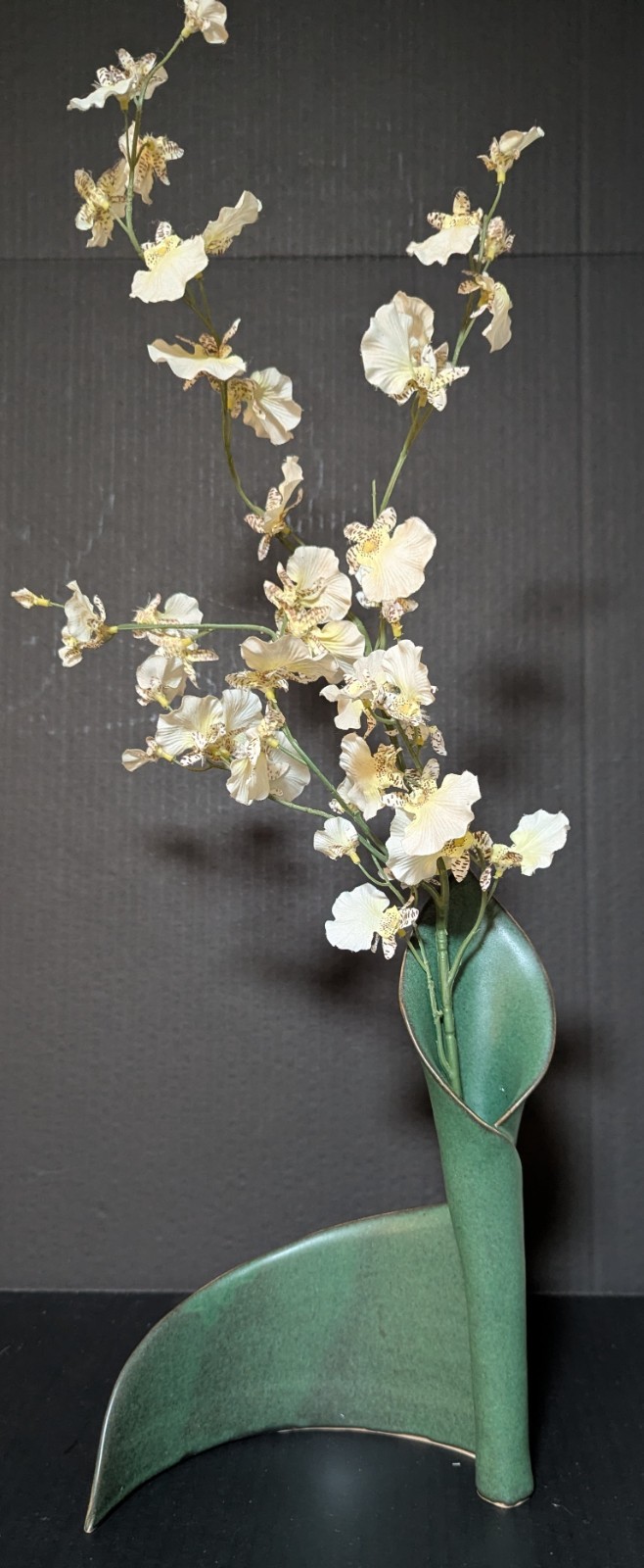 Studio Pottery Calla Lilly Candle Holder/Bud Vase Forest Green Artist Stamped