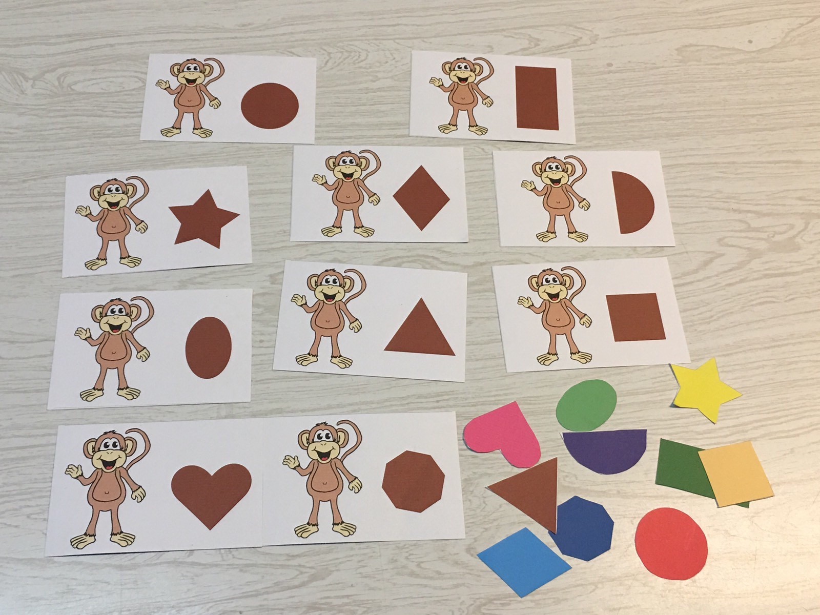 Monkey Shape Match  - Laminated Activity Cards