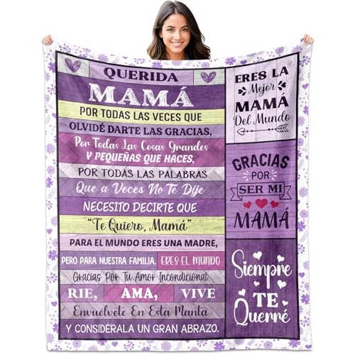 Regalos para Mamá en Español, Regalos para Mama Cumpleaños, Purple-Mamá 60*50