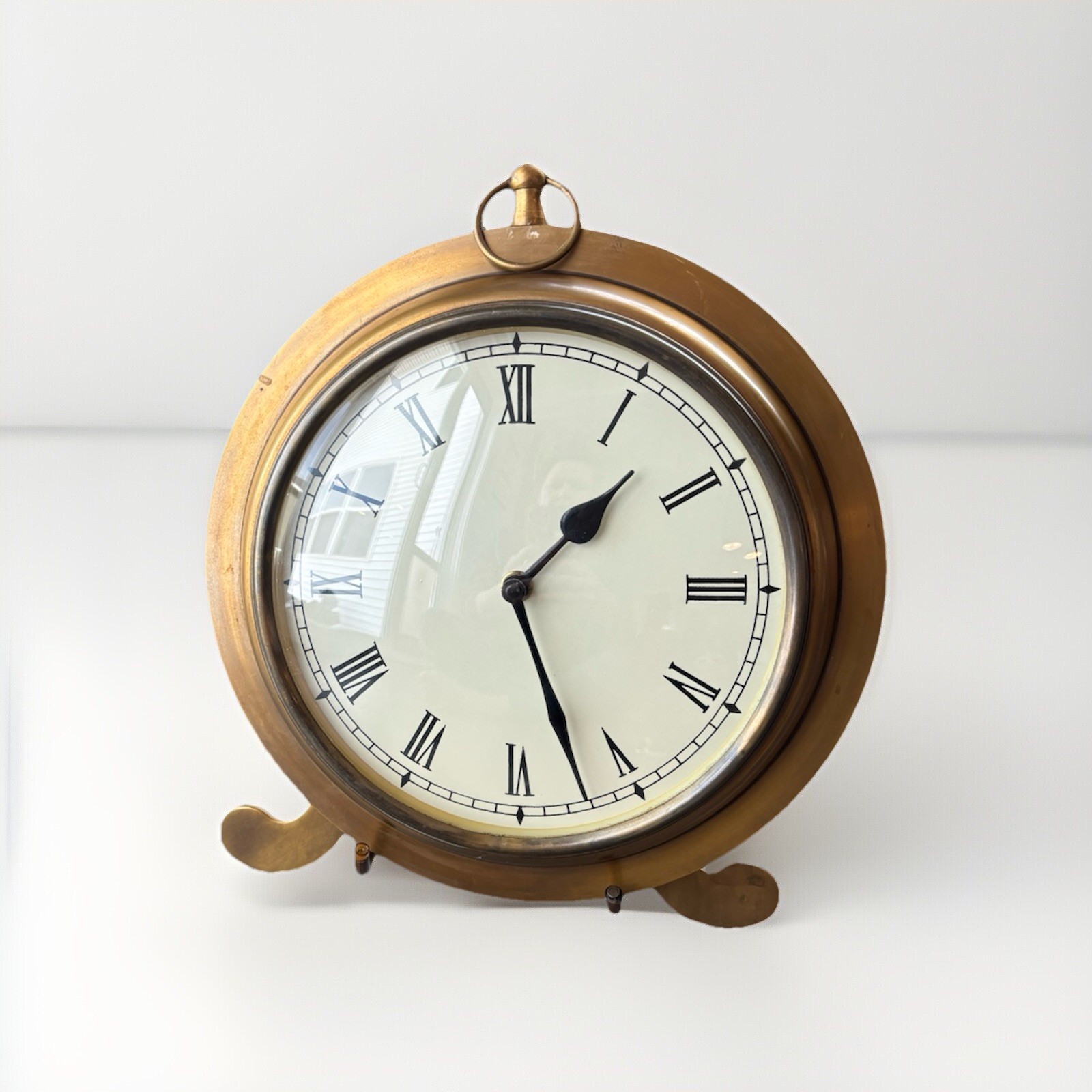 Brass Port Hole Clock Nautical Maritime Heavy With Stand