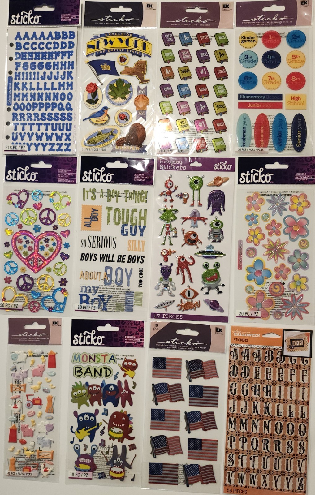 Lot Of 12 STICKO & JOLEE'S BOUTIQUE Scrapbooking Stickers ASSORTED MIX