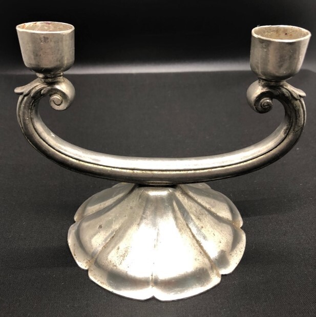 New Amsterdam Silver Company Pewter Double Candle Holder stamped P602
