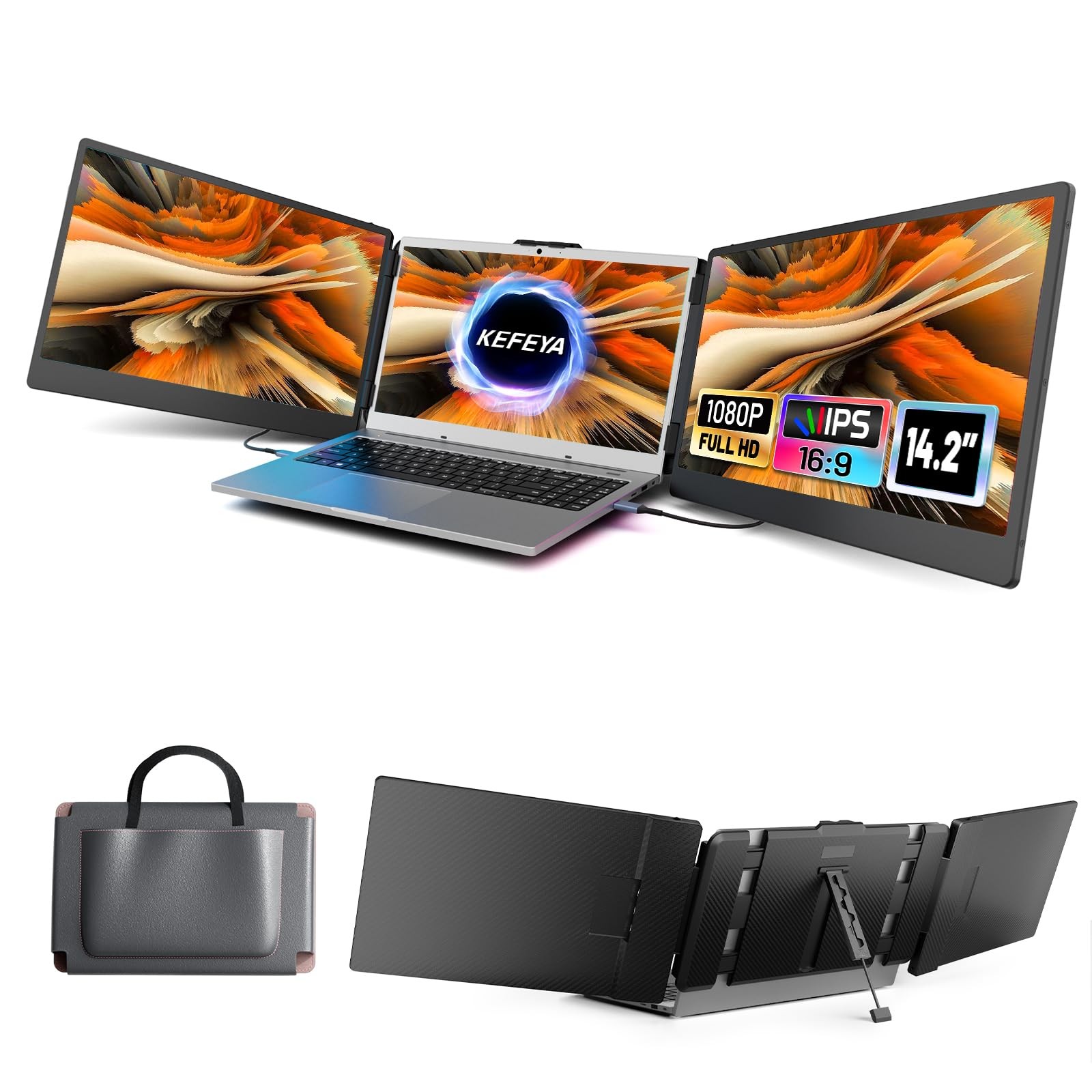 Laptop Screen Extender, 14.2" Portable Triple Monitor for Laptop with Full HD...