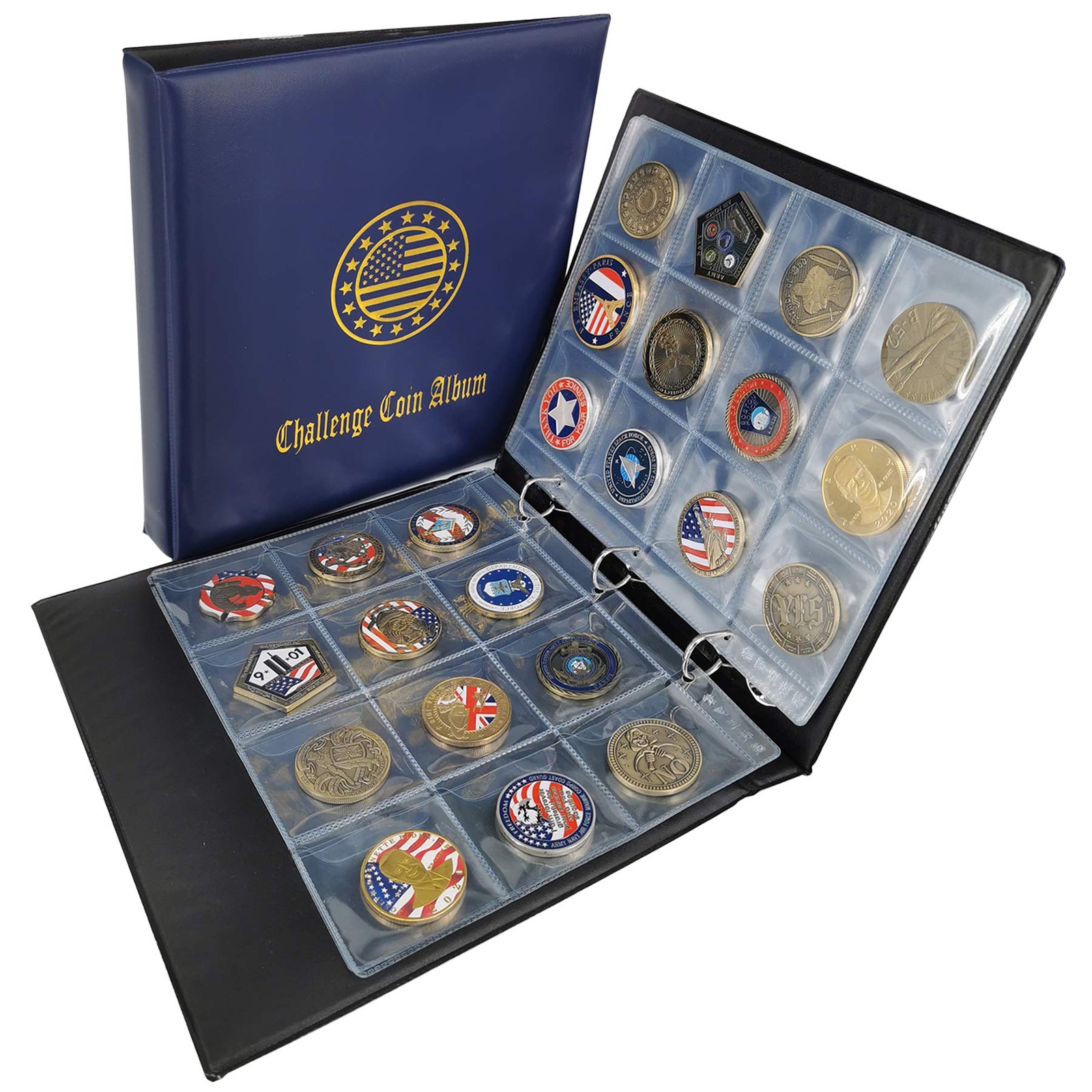 Challenge Coin Album 2.4''x2.4'' Pockets Holds 120 Large Military Coin Medals...