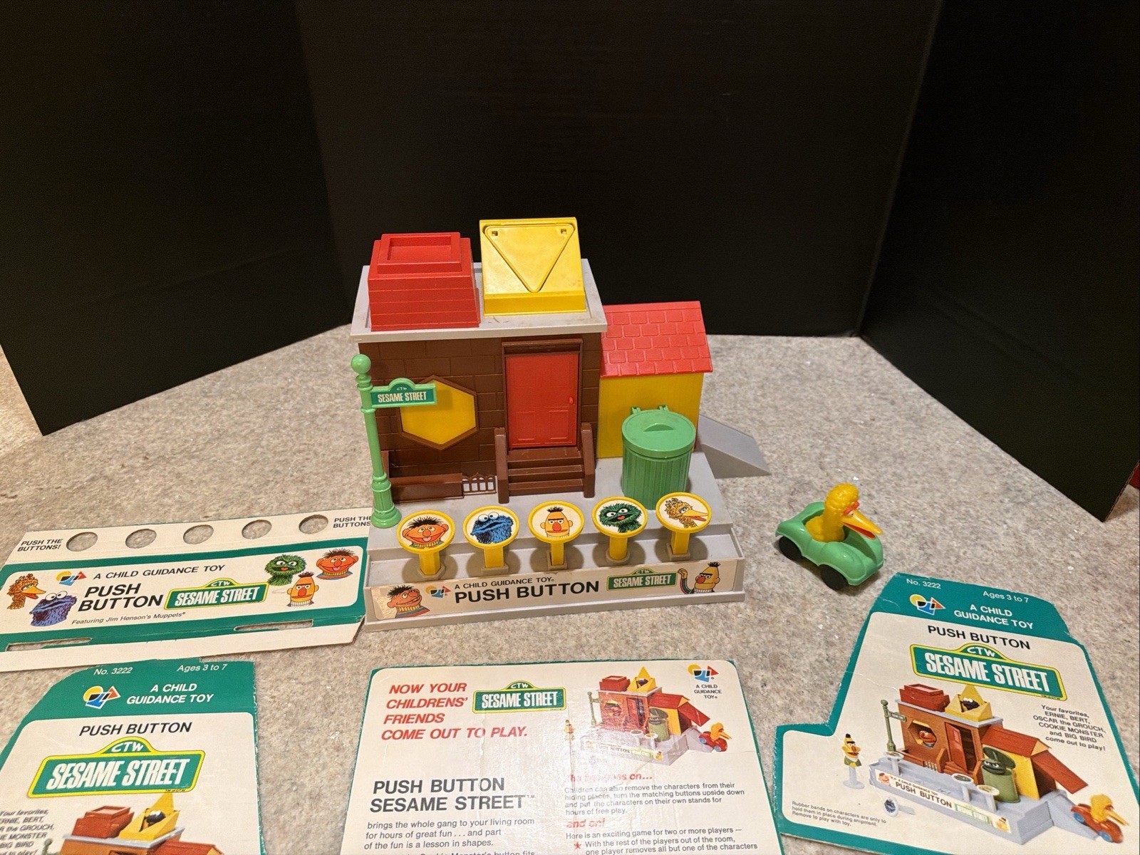 Vintage Sesame Street Push Button Toy Child Guidance 1974 Complete Working