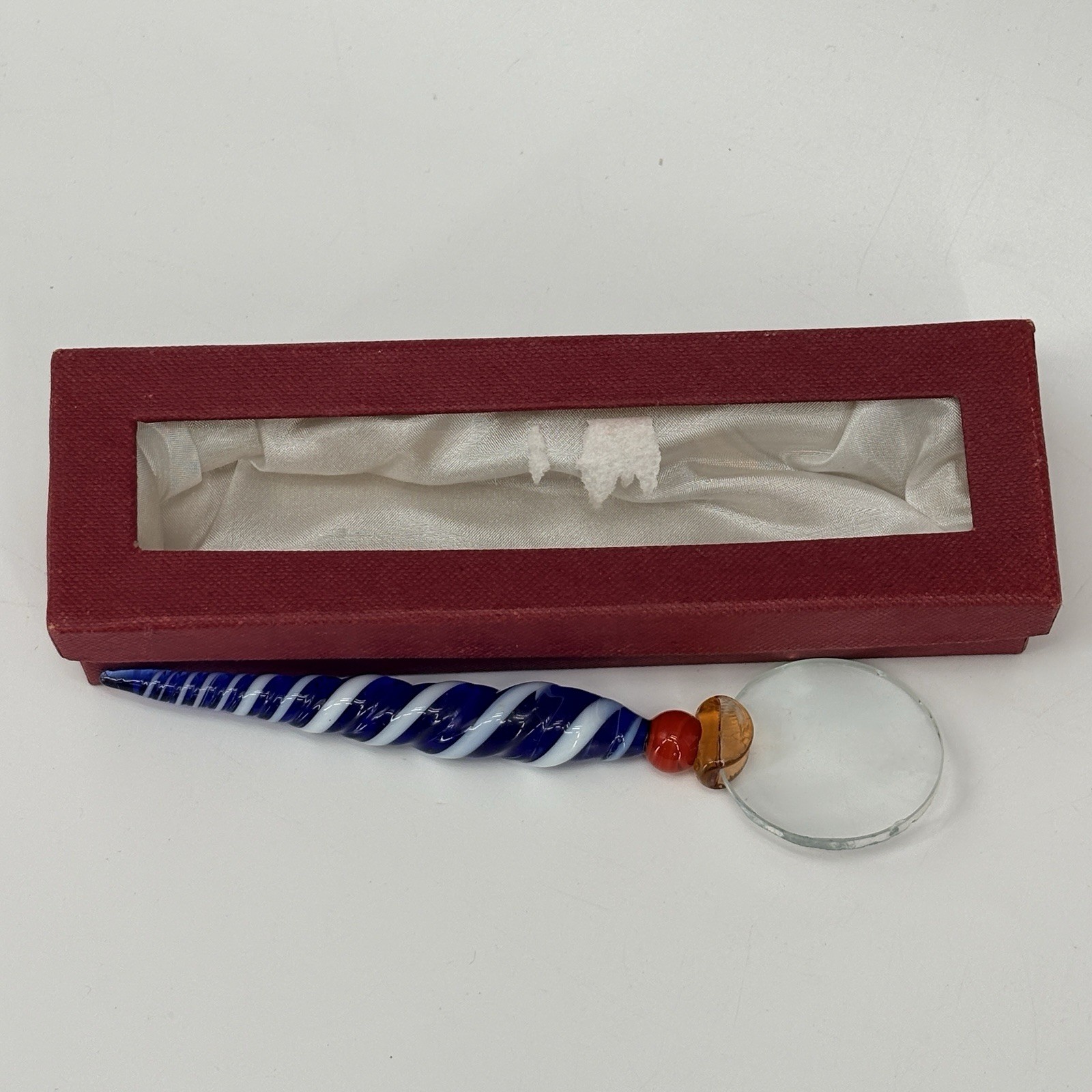 Blown Glass Magnifying Glass Lens Boxed Murano Style Twisted Art Ornate Handle
