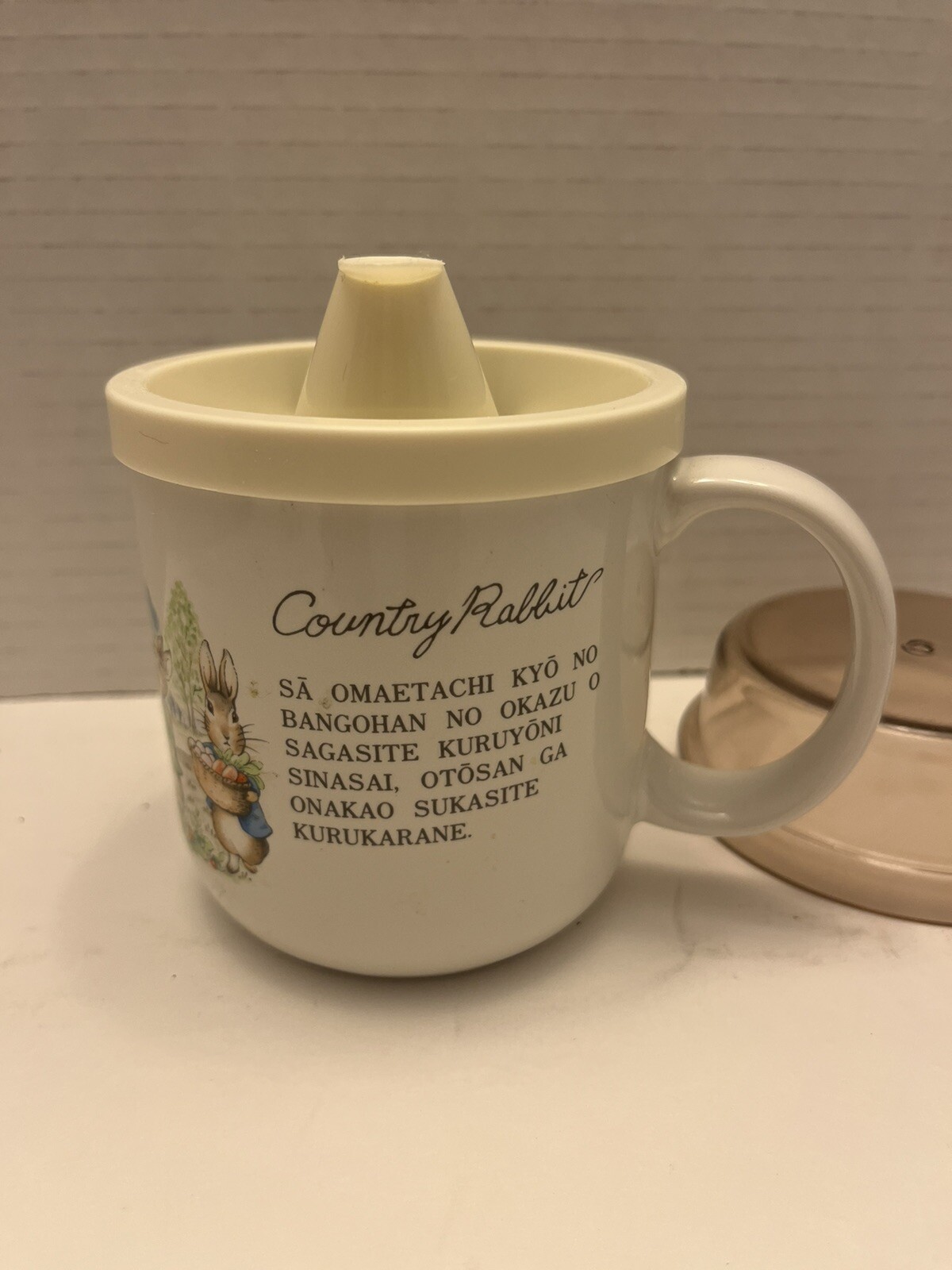 Vintage Japanese Printing Country Rabbit Ceramic Plastic Top and Lid Sippy Cup