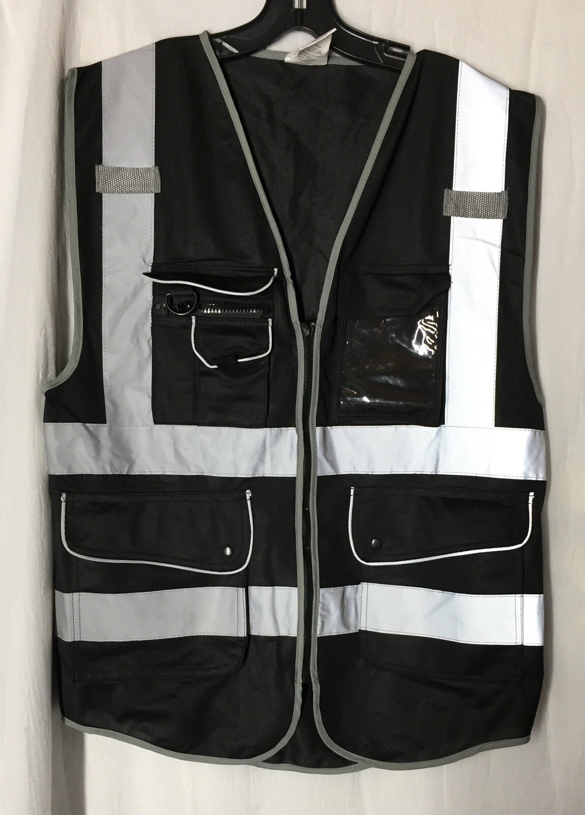 Safety Reflective Biking Night Vest Unisex Medium Grey Black Snap & Zip Pockets