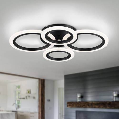  Modern LED Flush Mount Ceiling Light, 4 Rings Close to Ceiling 4-Light Black