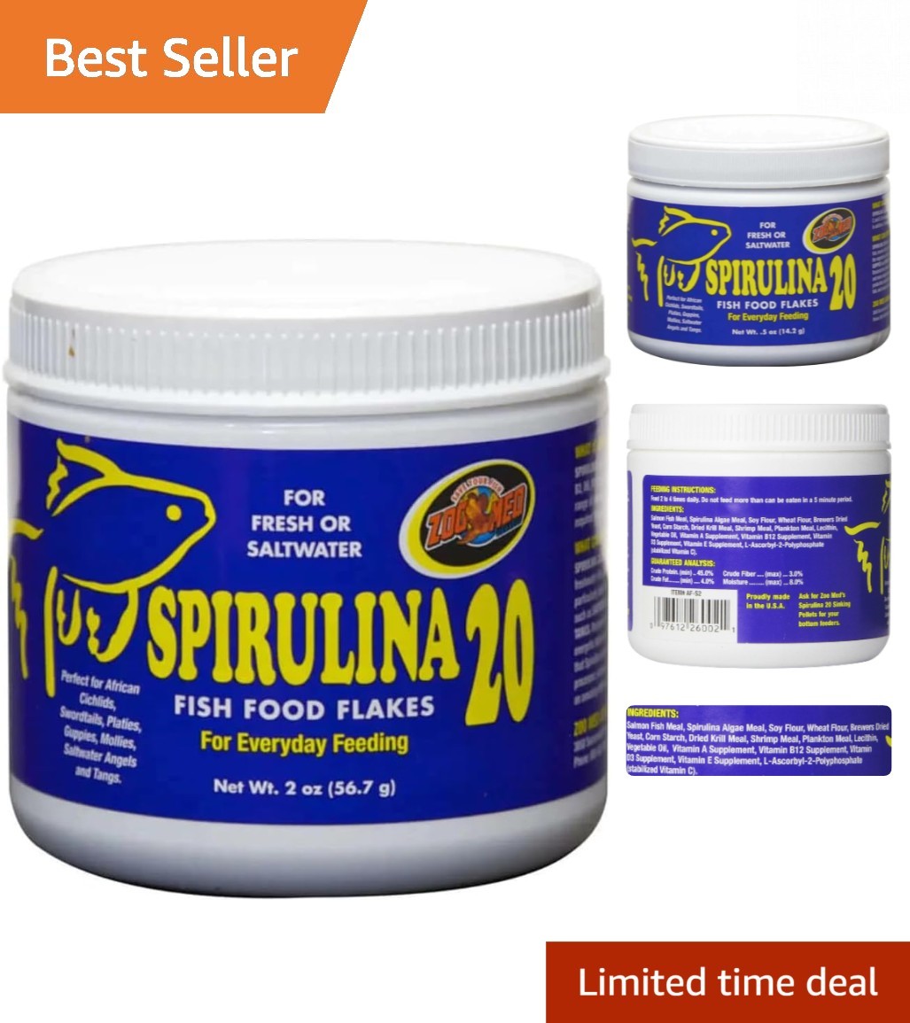 Color Enhancing Spirulina 20 Fish Flakes, 2-Ounce—Ideal for Breeding Fish Health