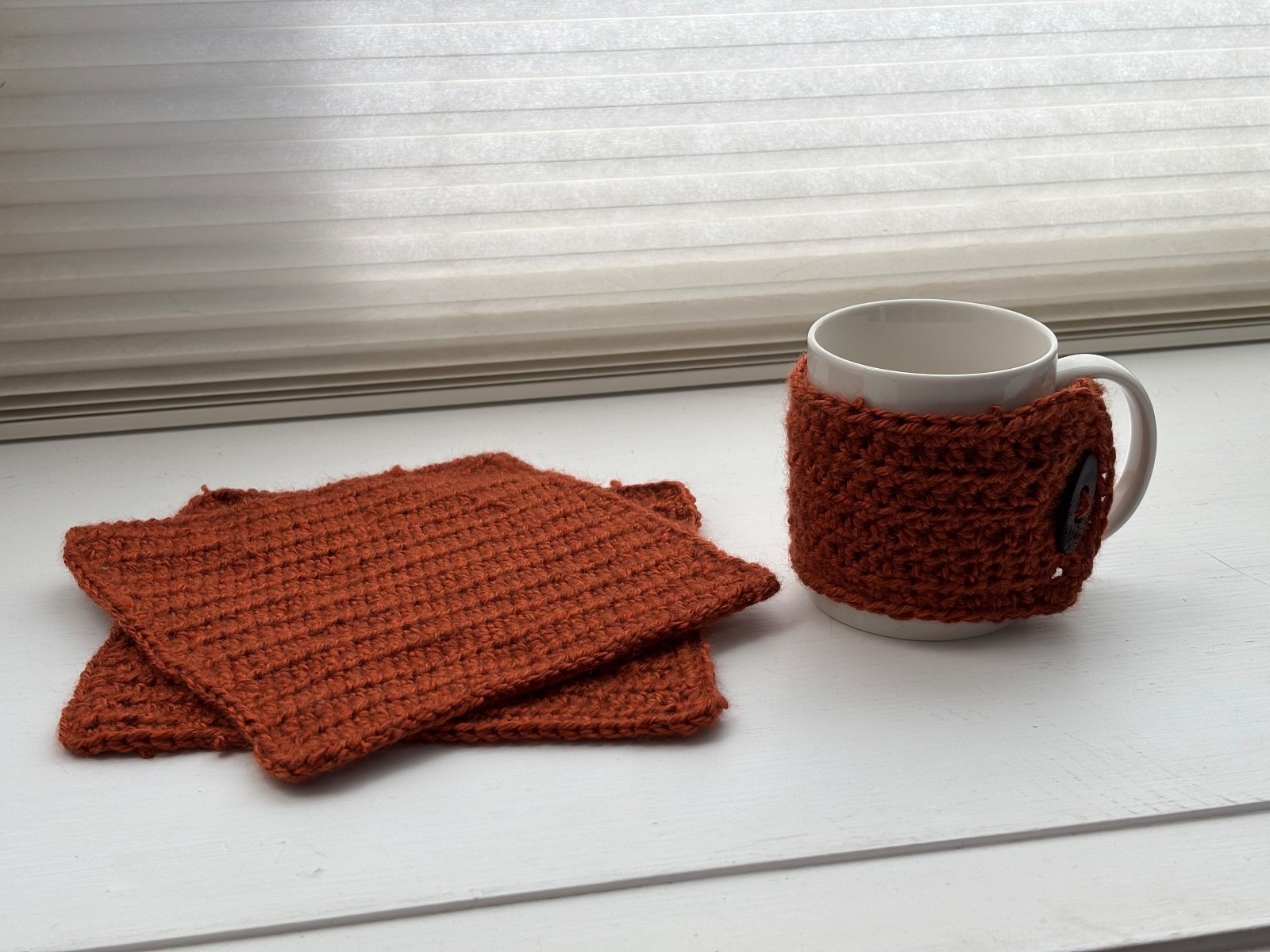 Hand Made Crochet Pot Holder and Coozie Set