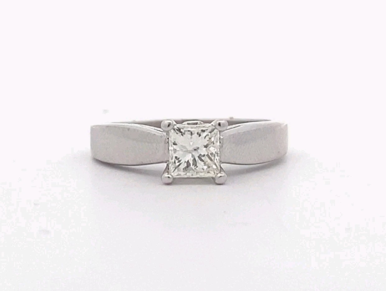 14K White Gold 1 CT Princess Diamond Solitaire Cathedral Engagement Ring $8120
