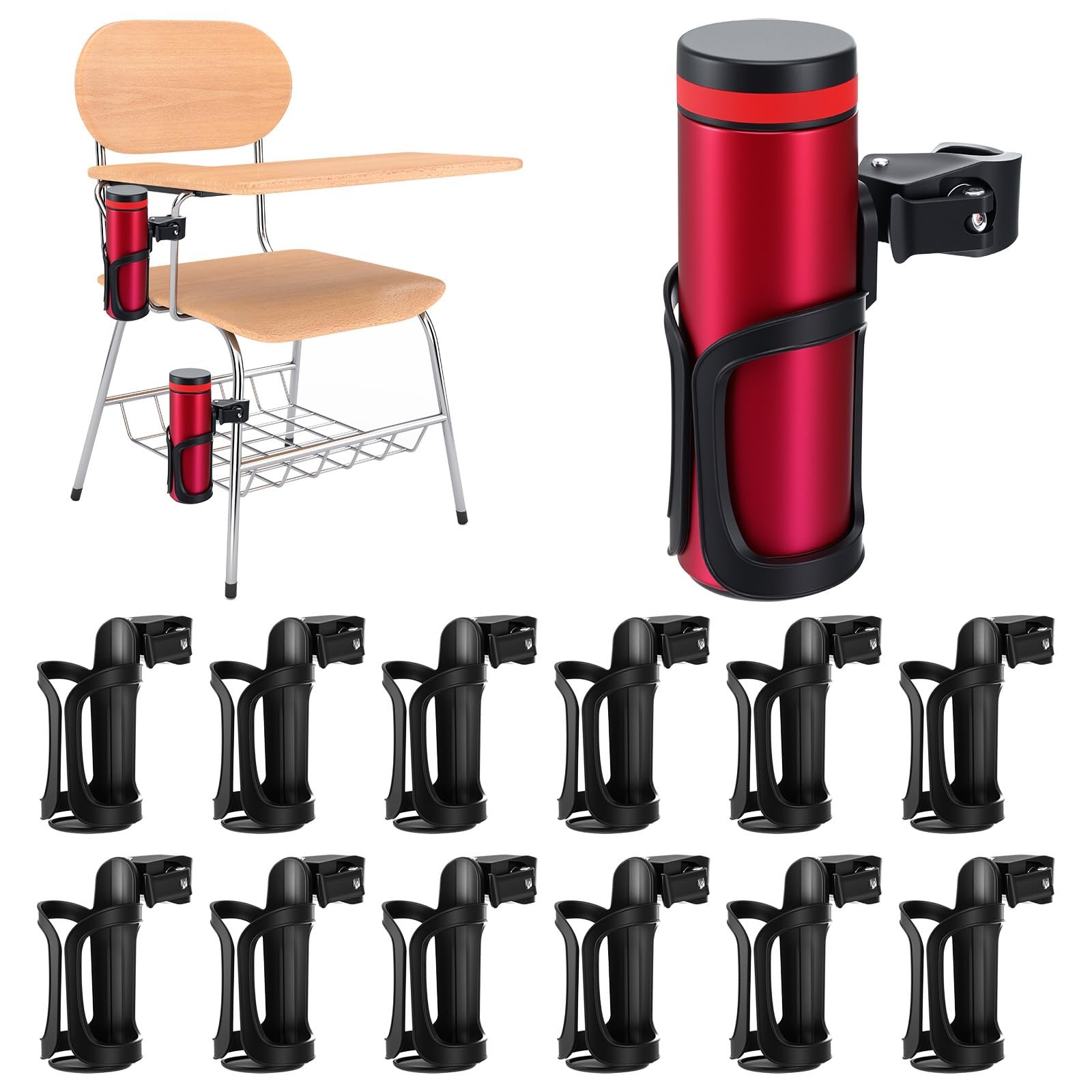 12 Pcs Water Bottle Holders Durable Cup Holder for Desk Chair Anti-Spill 360°...