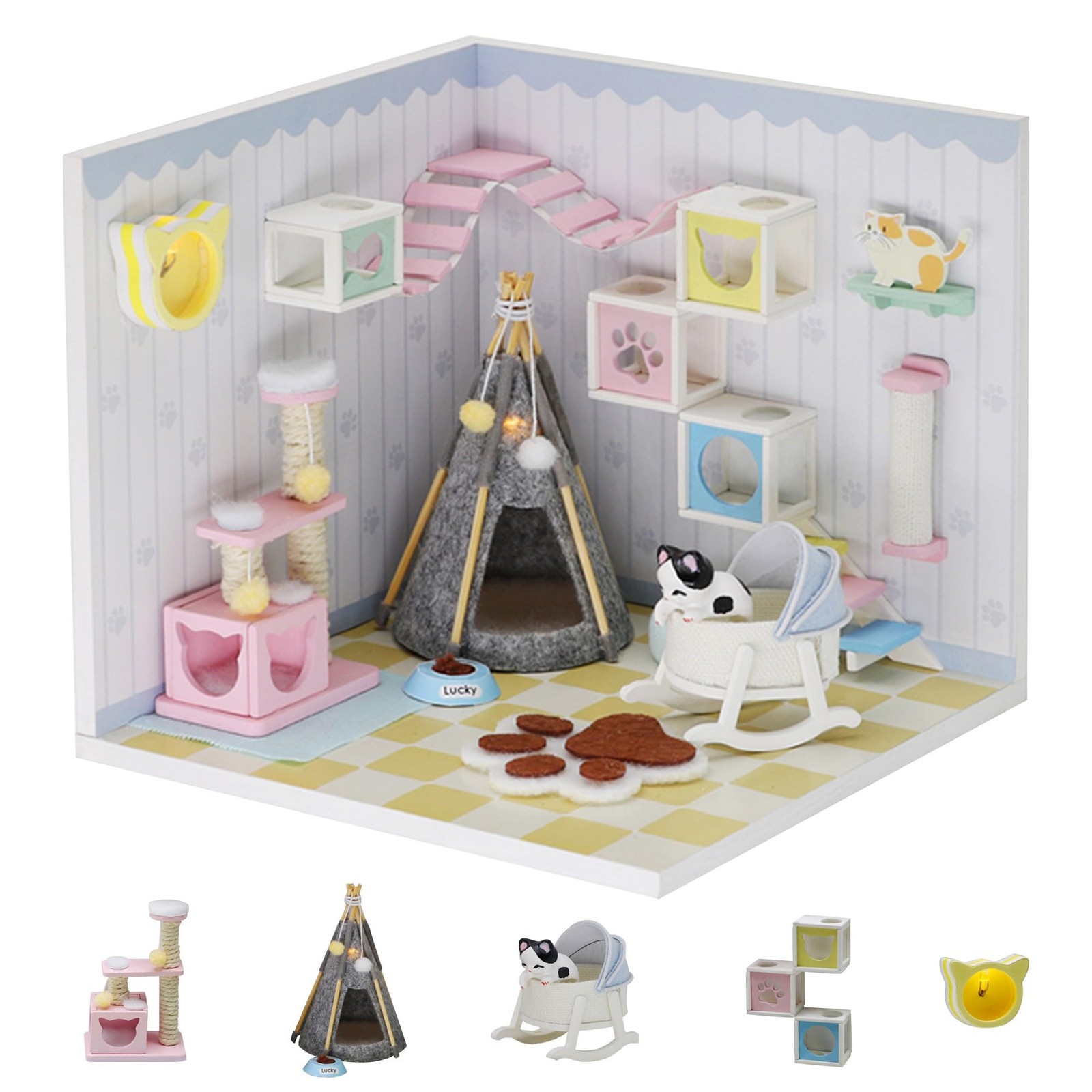 Dollhouse Miniature with Furniture Kit, DIY 3D Wooden DIY House Kit A Corner ...