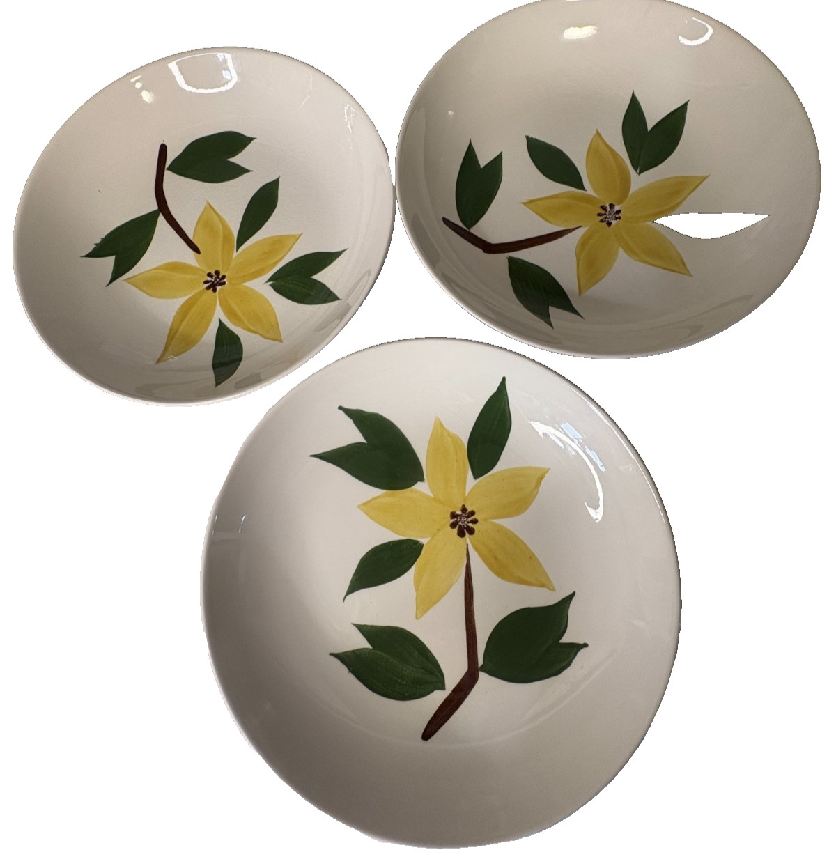 Vintage 1950s Hand-painted Stetson Golden Jasmine 8 inch Bowls Lot of 3 MCM USA