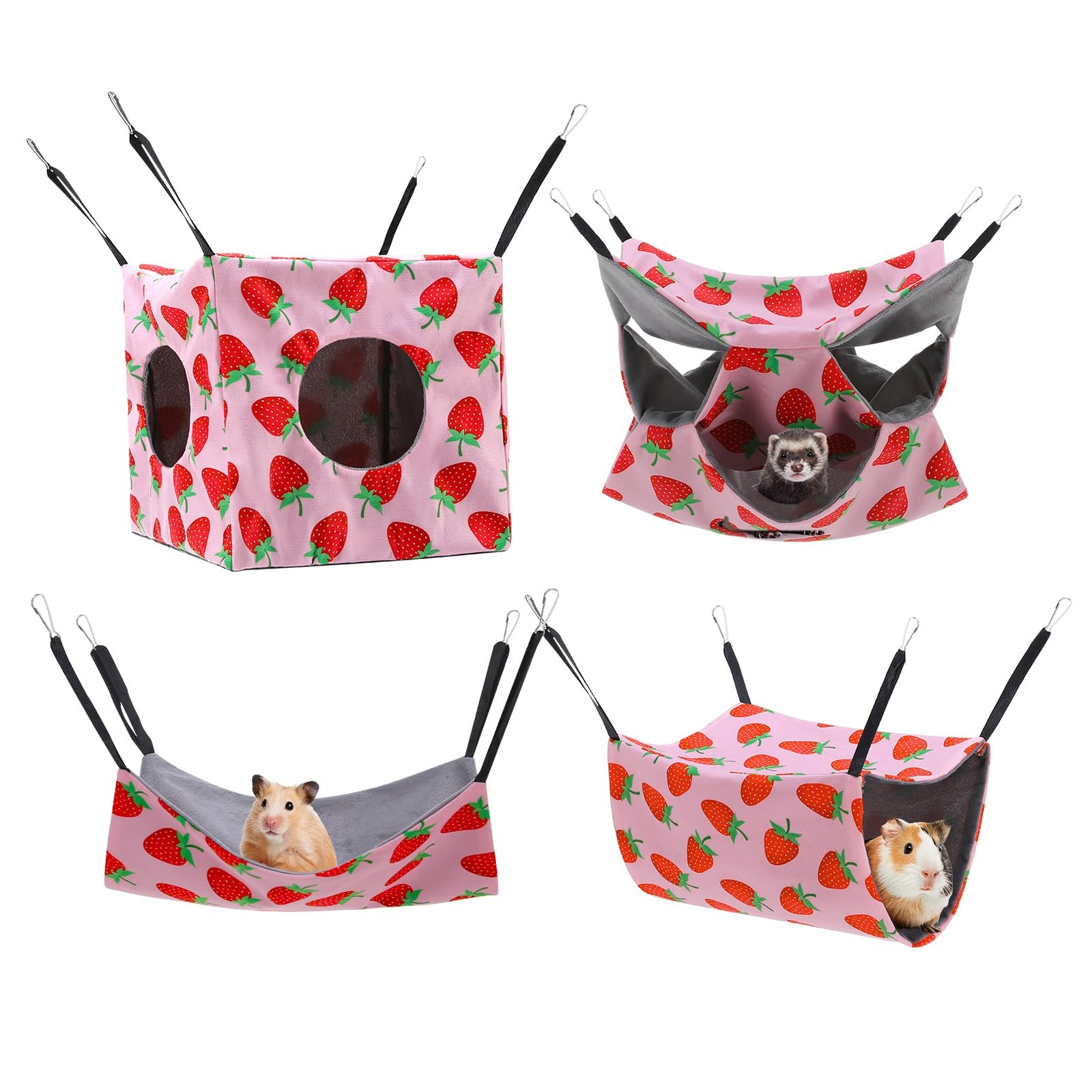 Guiqulai Ferret Hammock 4 Pack 11 inches x 11 x 0.4 inches, Pink 