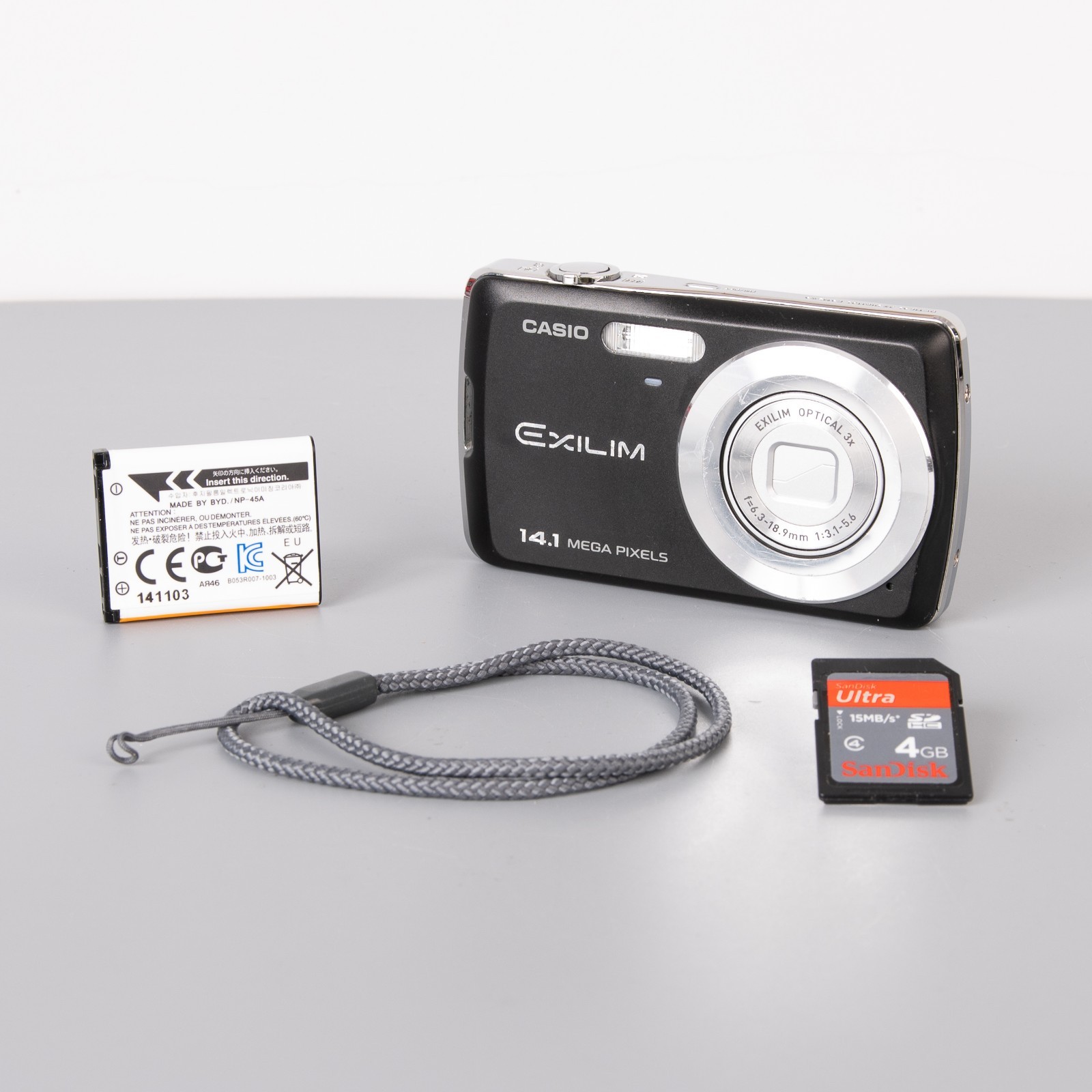 Casio Exilim EX-Z37 - 14MP Digital Camera, Charger, Battery, Memory Card, Strap