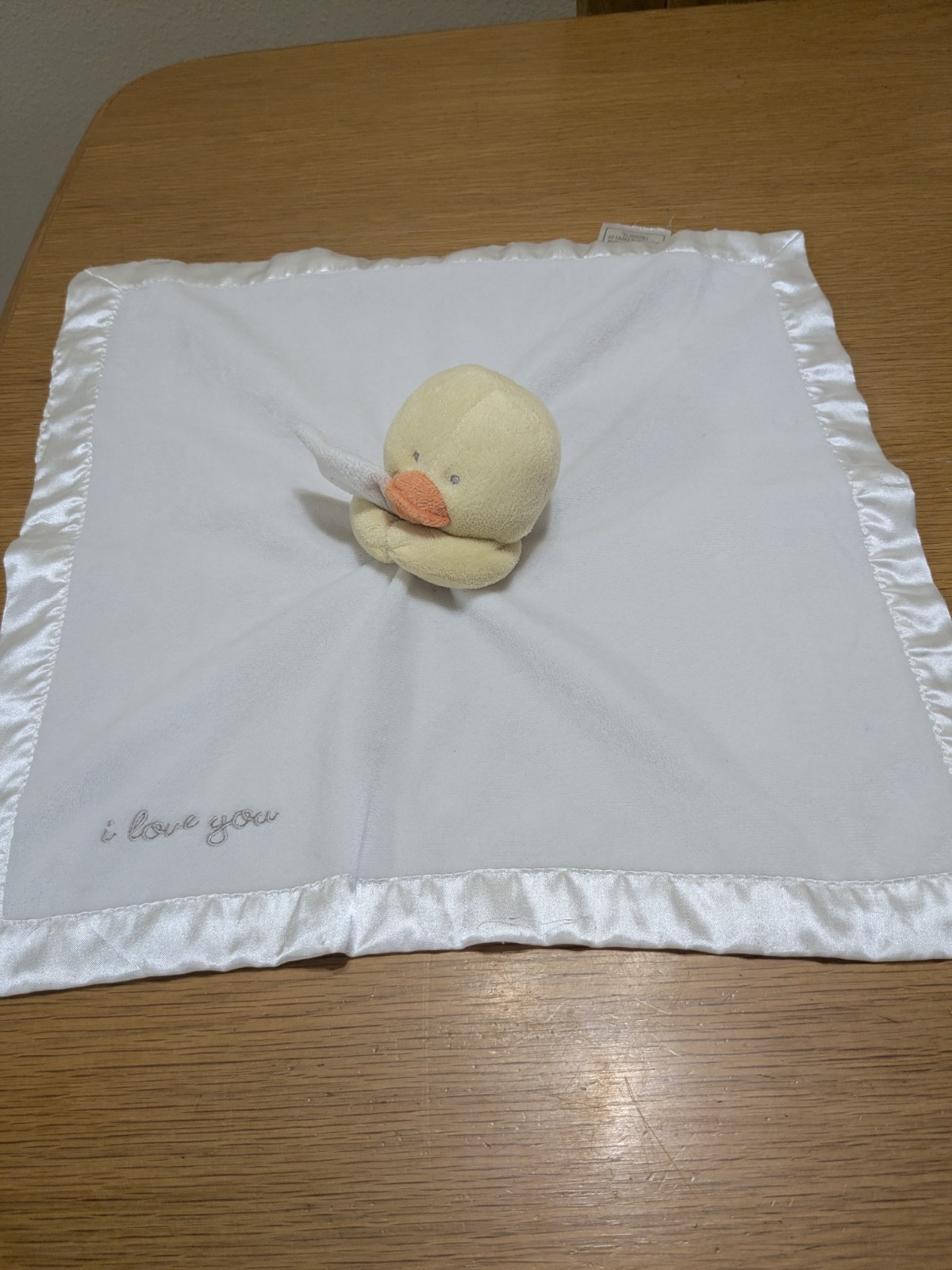 Carters Duck Lovey White Security Blanket Satin Trim Hugging I LOVE YOU 