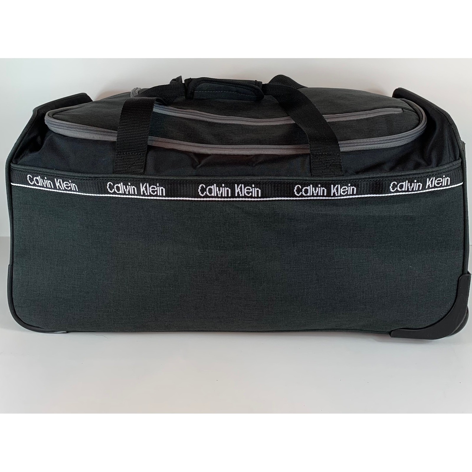 Calvin Klein Rolling Duffel Bag Charcoal Gray Black Logo Travel Luggage
