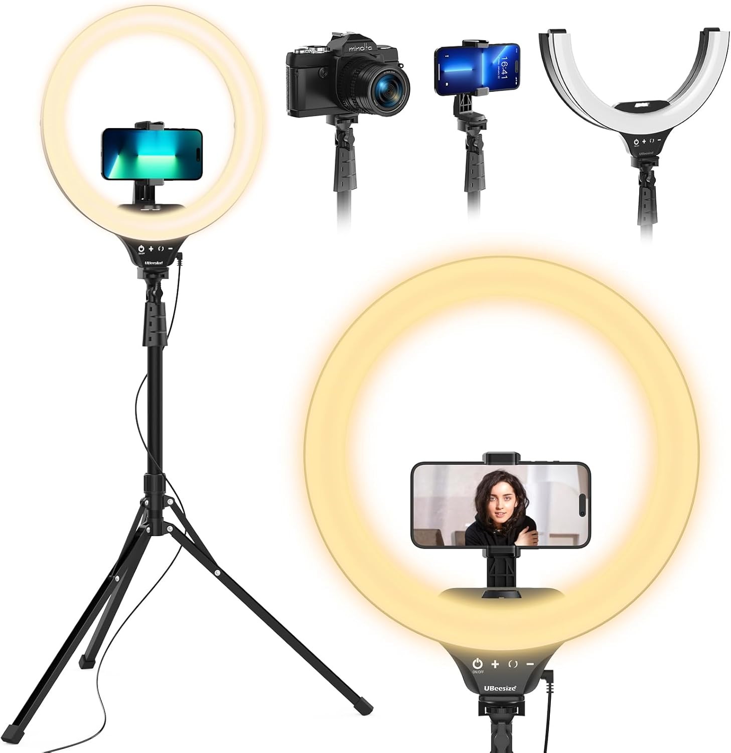 UBeesize 14'' Foldable Ring Light with 62'' Tripod Stand and Phone Holder, LED S