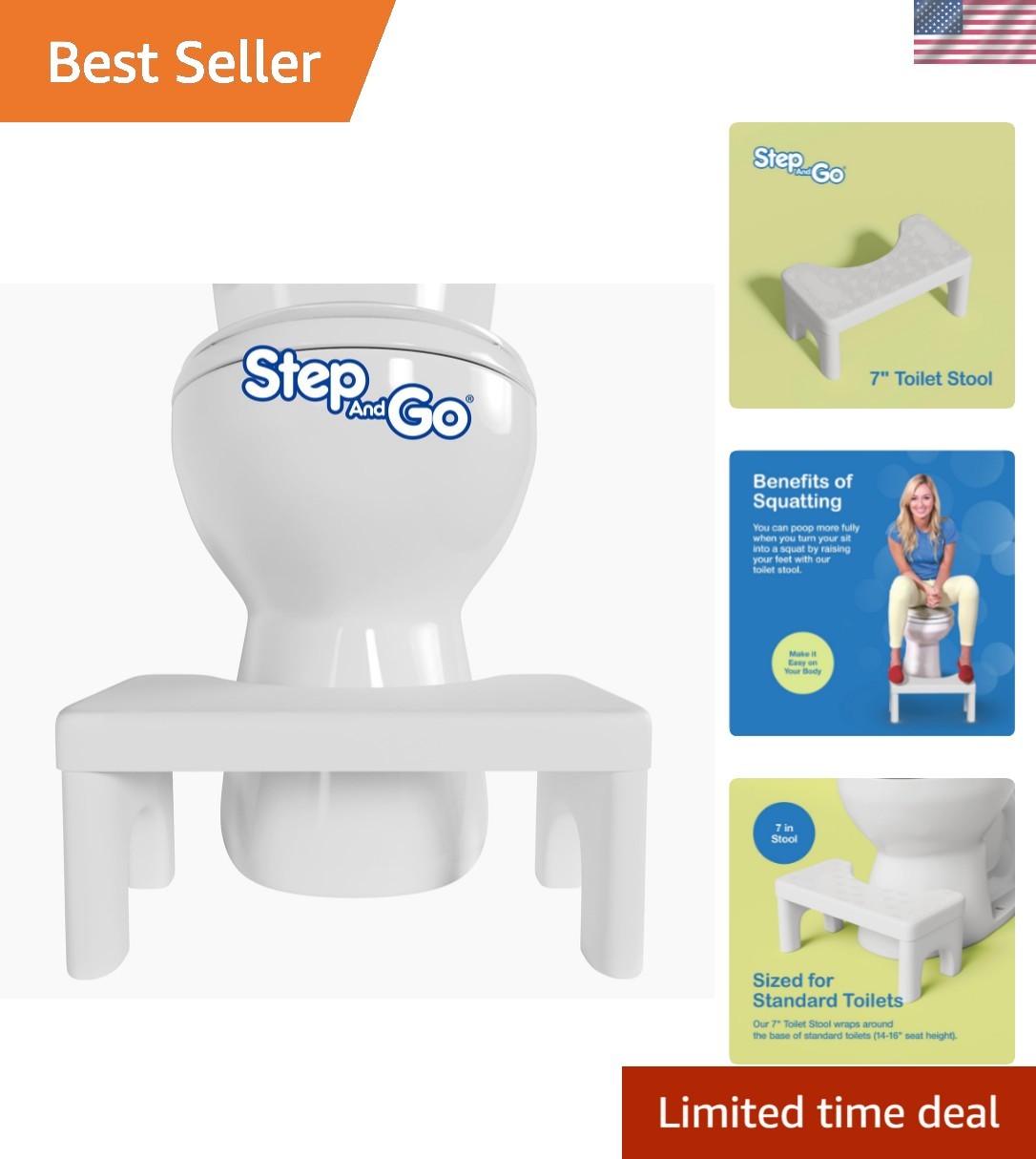 Step and Go Toilet Stool for Bathroom, Potty Poop Squat Stool 7 inches