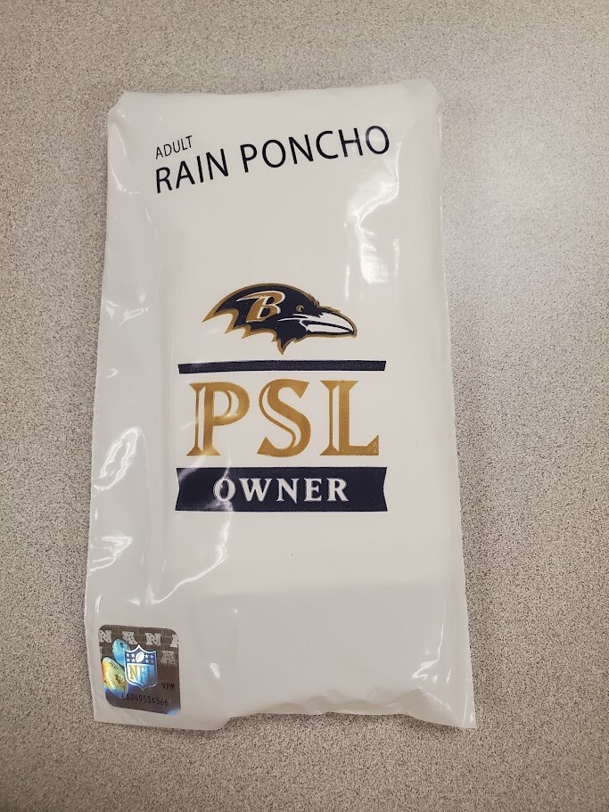 2024 Baltimore Ravens Official Team Adult Rain Poncho PSL Season Ticket Holder
