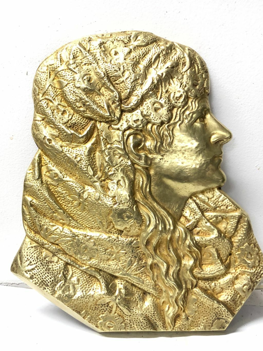 Antique Decorative Brass Wall Hanging Victorian Woman