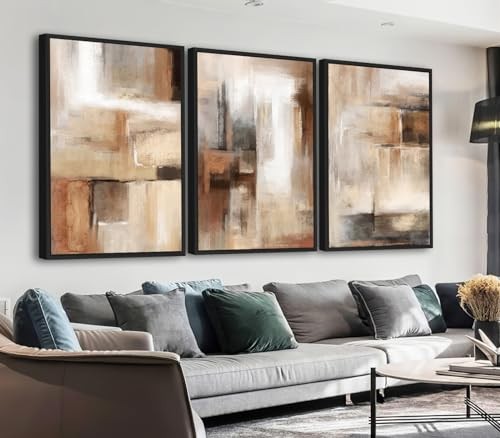  Large Canvas Wall Art - Brown and Beige Abstract 16" X 24" X 3pcs Framed brown