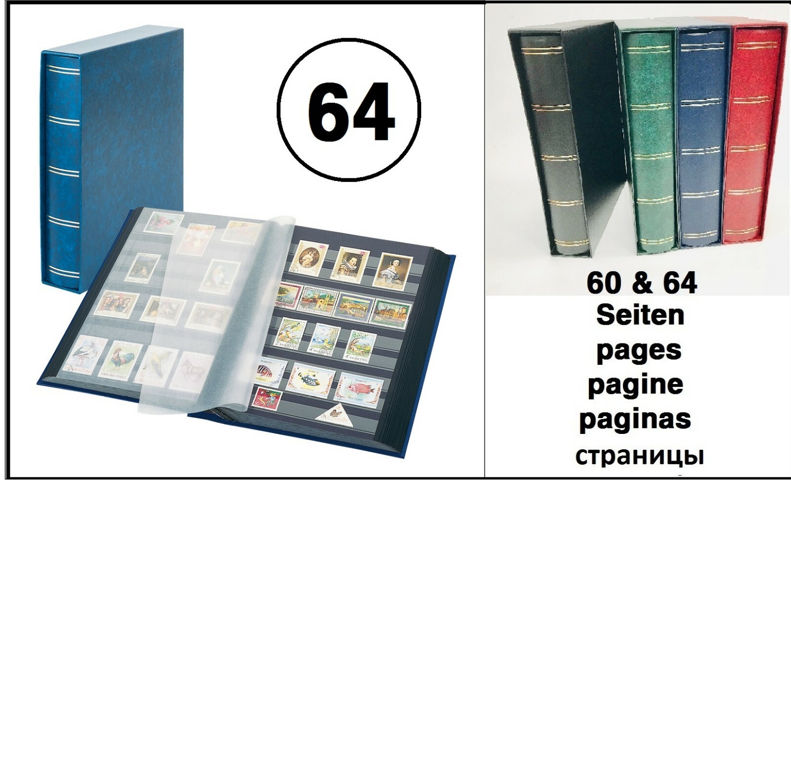 Blue Stamp Album Storage Book 64 Black Pages + Cassette Look 1155 4 K