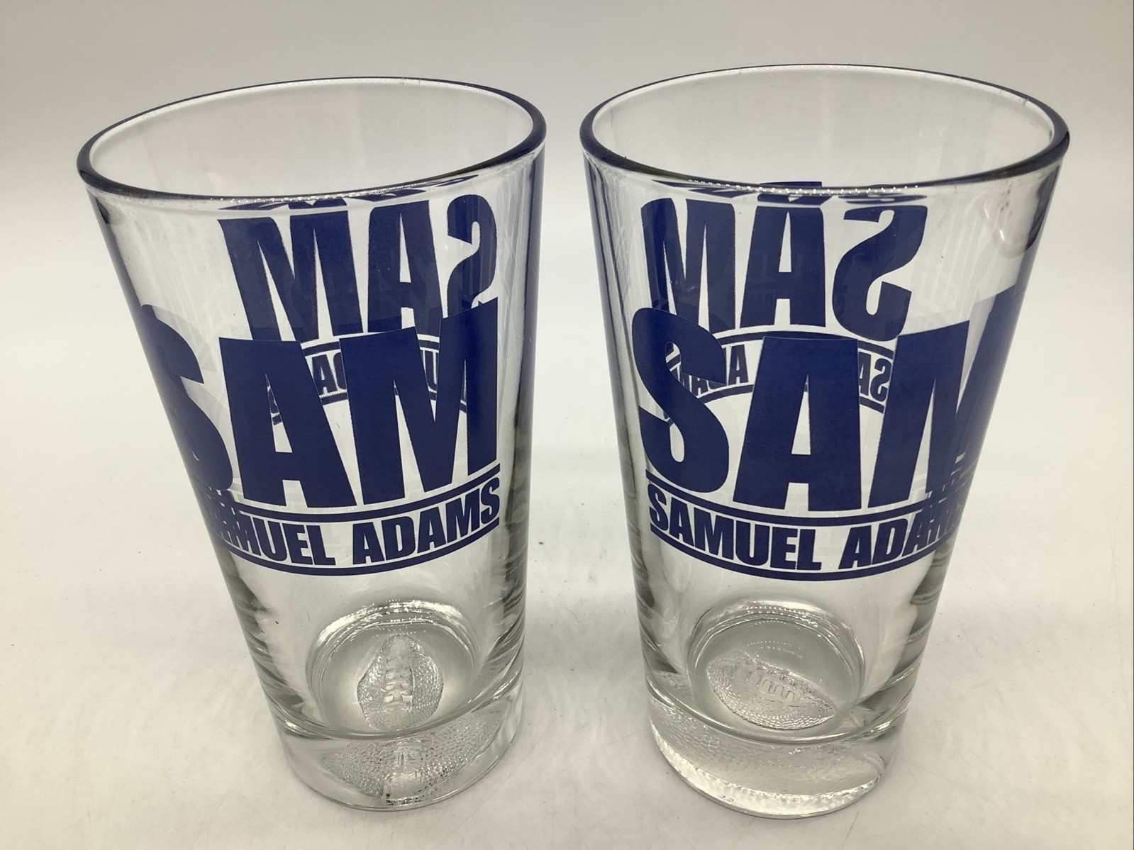 2 SAM Samuel Adams Football Embossed Pint Glasses Vintage Logo Rare
