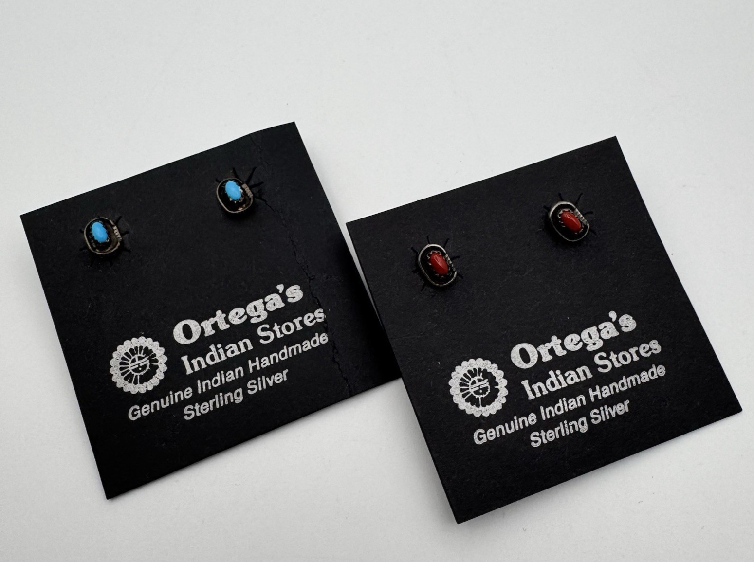 Vtg Native American Navajo Sterling Silver Coral & Turquoise Earrings 2 Pairs