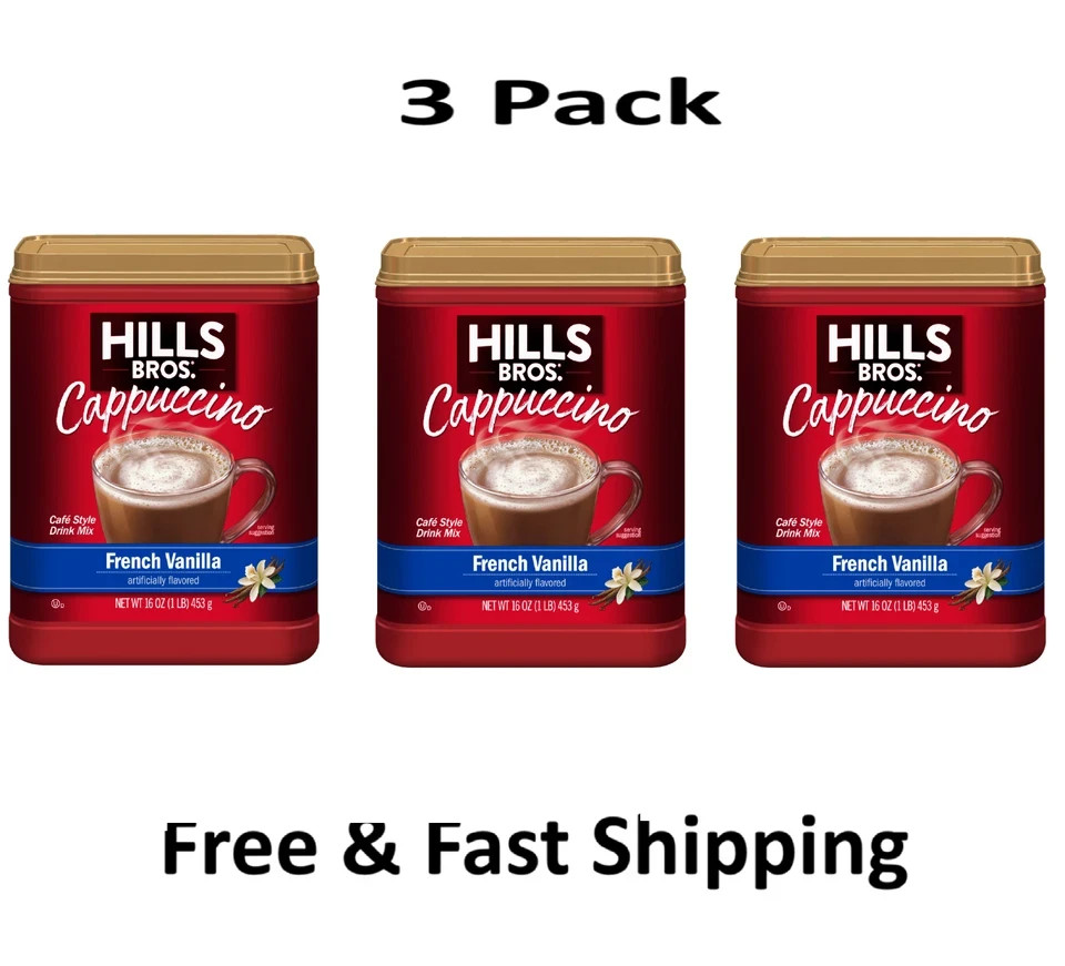 Hills Bros Instant cappuccino mix Sugar Free French Vanilla 12 Ounce Pack of 3