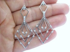 Fine 14Kt Drop Down Diamond Earrings White Gold 0.60Ct 2.5"