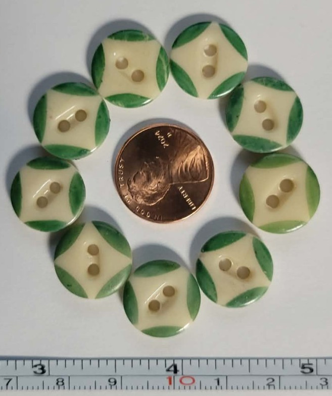 9 ANTIQUE #1 CHINA STENCIL buttons--GREEN-- MEDIUM