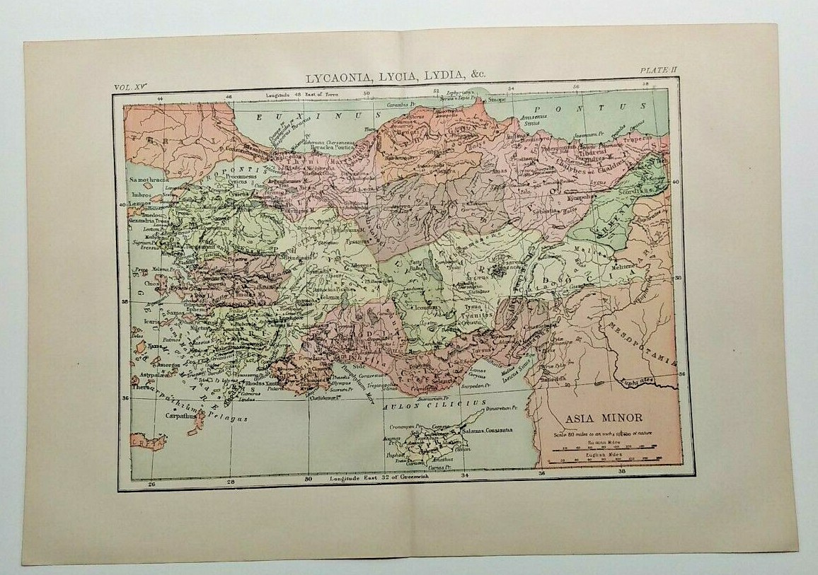 1894 Vintage ASIA MINOR Atlas Map Old Authentic Antique Encyclopedia Britannica 