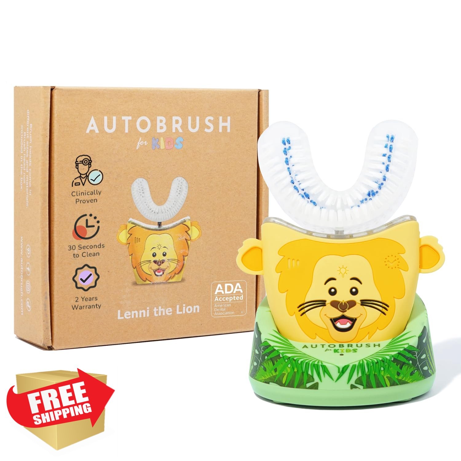 autobrush Kids U-Shaped Electric Toothbrush Ages 6-8 Lion Lion