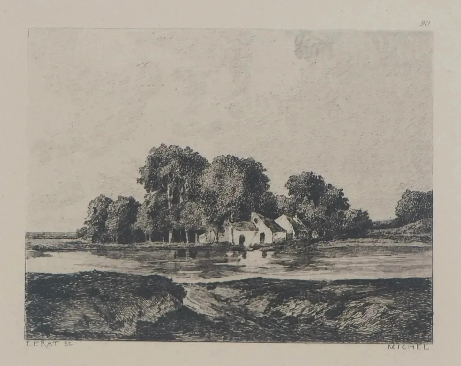 Georges Michel: Landscape - A pond, ENGRAVING signed, Durand Ruel, 1873