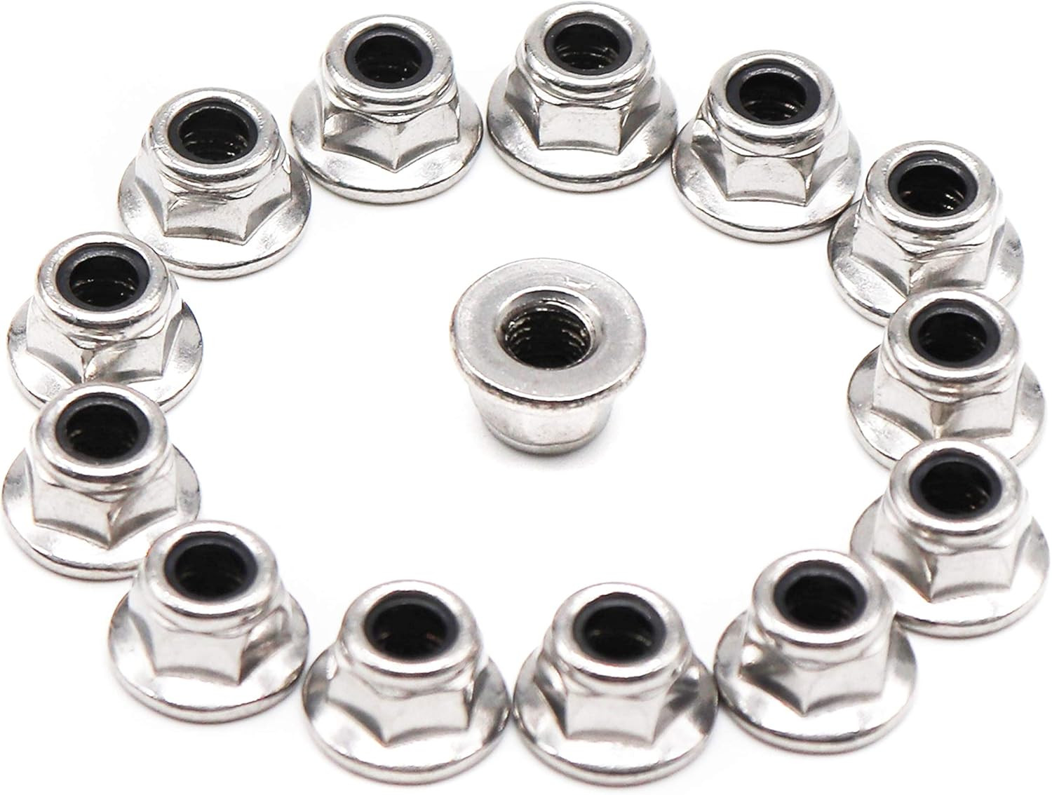 20Pcs M6 X 1.0Mm Flanged Hex Nylon Inserted Lock Nuts, 304 Stainless Steel 18-8/