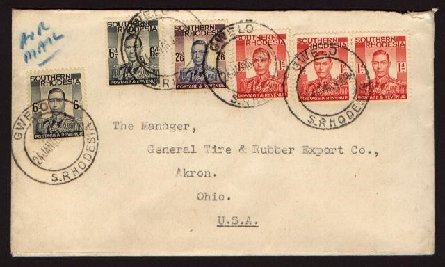 SOUTH RHODESIA 1946 AIRMAIL COMMERCIAL COVER TO USA