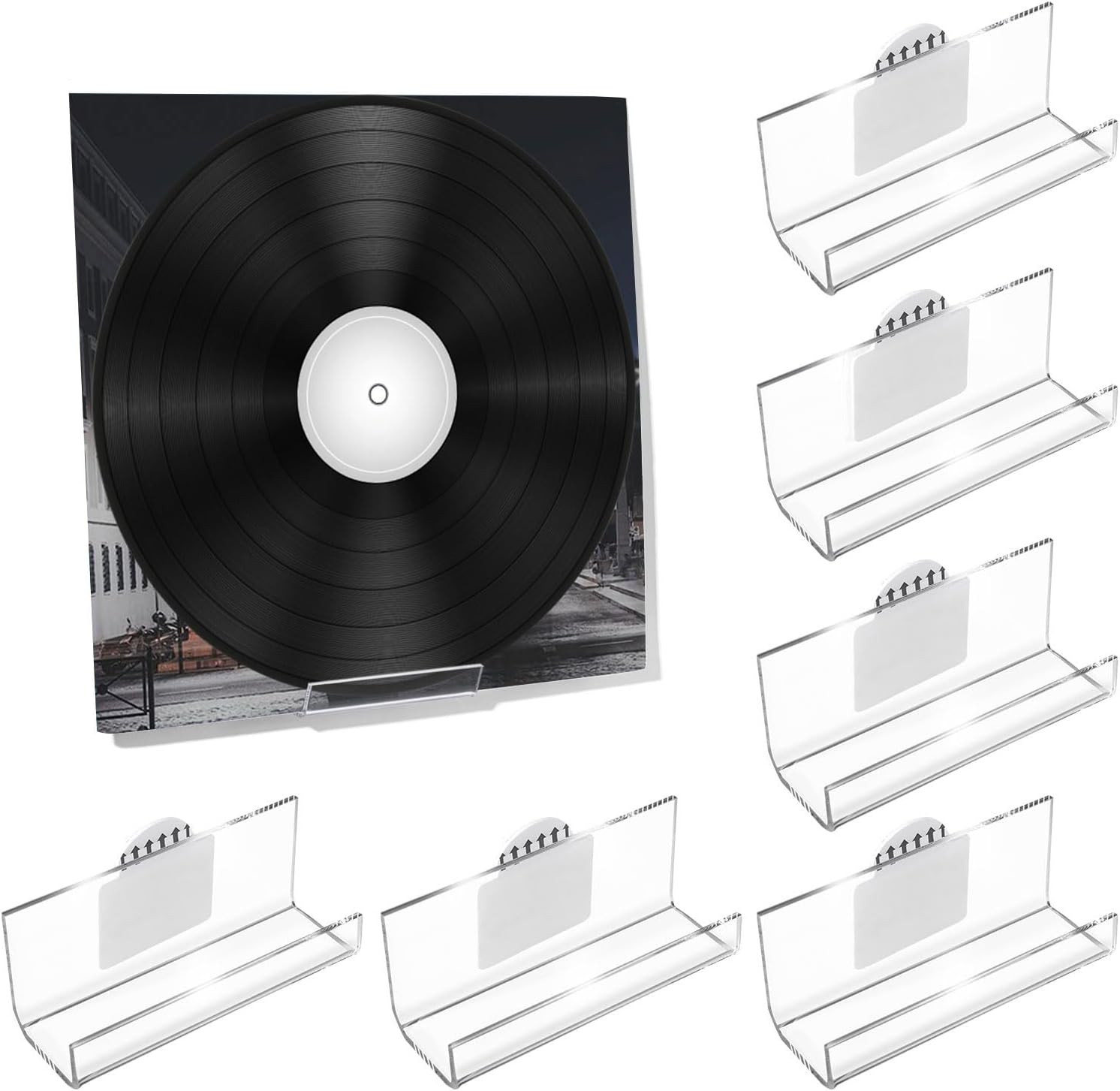 6 Pack Vinyl Record Holder Wall Mount No Drill, Self Adhesive Acrylic Record She