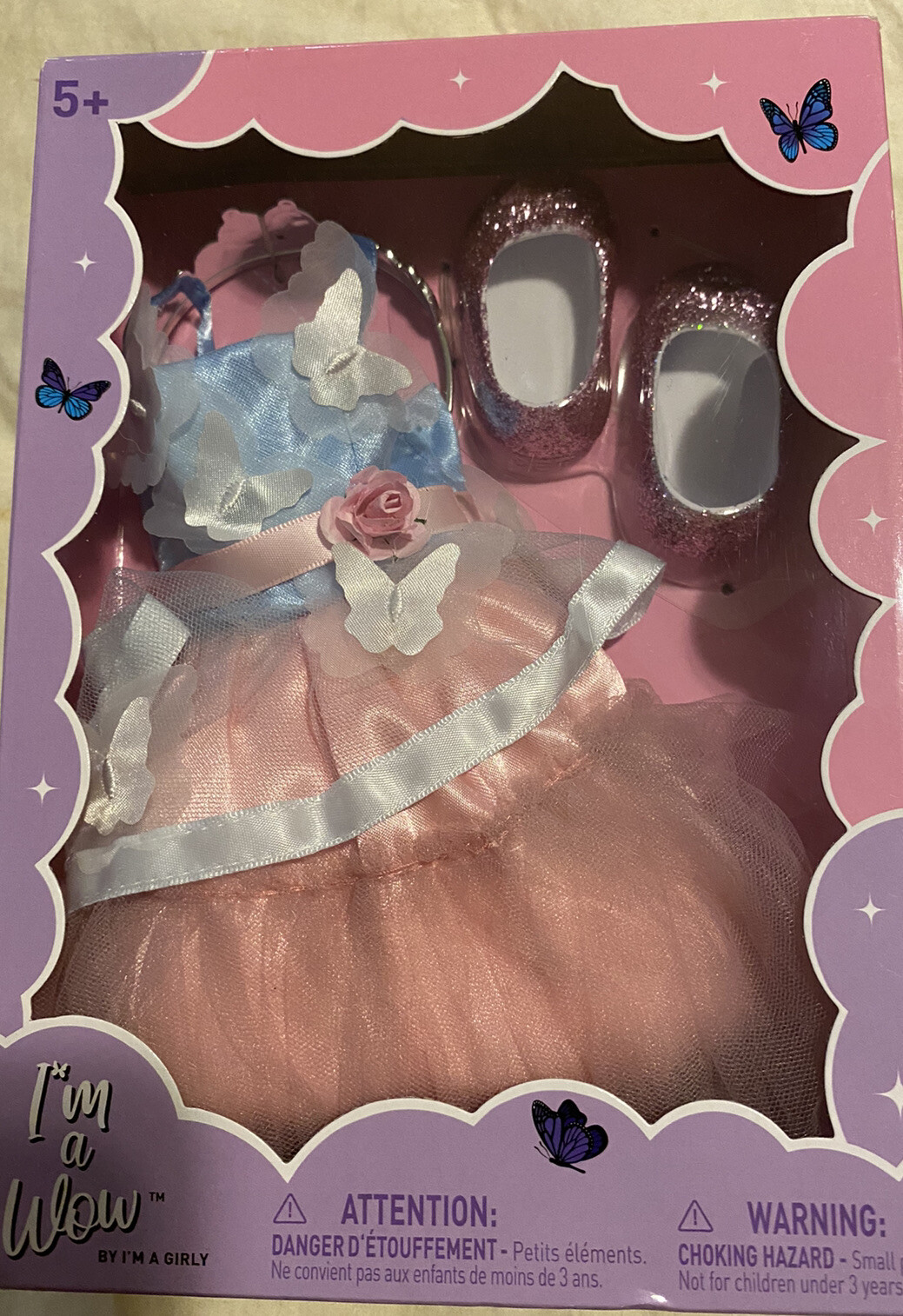 Im A Wow Girly Doll Clothes Butterflies Dress Tiara Crown Glittery 2 sets Lot 2