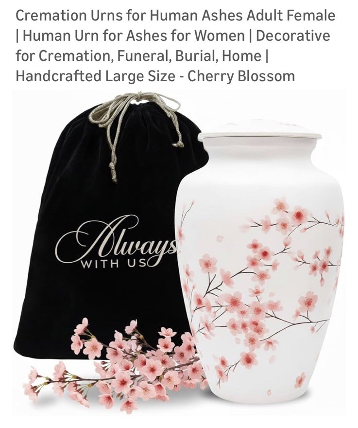 Cherry Blossom Urn For Cremation, Burial, Display. Woman Size Large