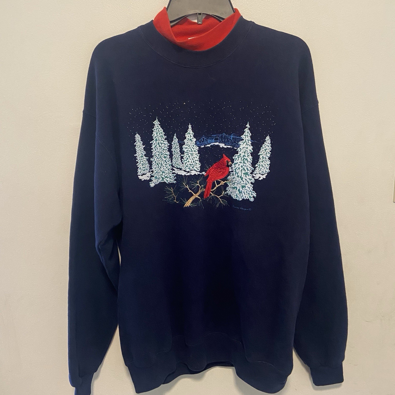 Vintage Women’s Sweater Size Large Grandma Winter Cardinal Holiday Birds