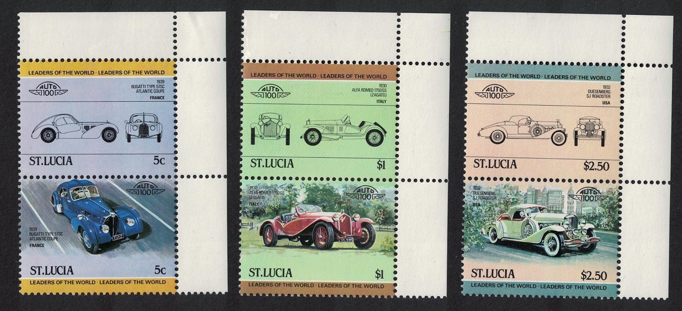 St. Lucia Automobiles 6v Corners 1984 MNH SG#703=710 MI#652=659 Sc#653=656