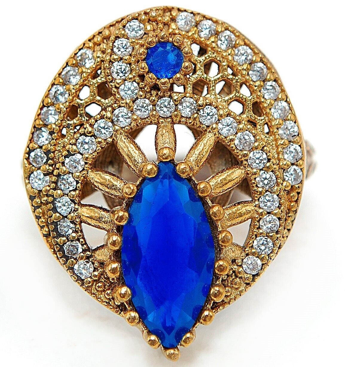 Ottoman Empire Style 4CT Treated Sapphire 925 Sterling Silver Ring Sz 7.5 HB2-2