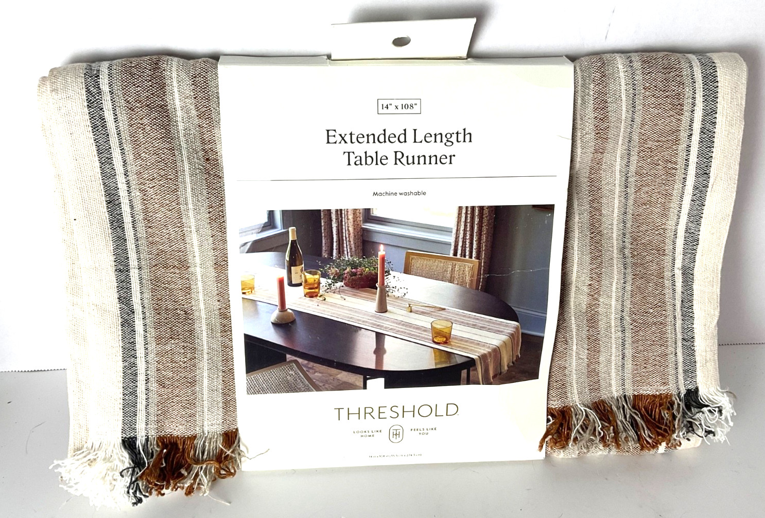 Threshold Extended Length Table Runner Striped 14''x108'' Brand New