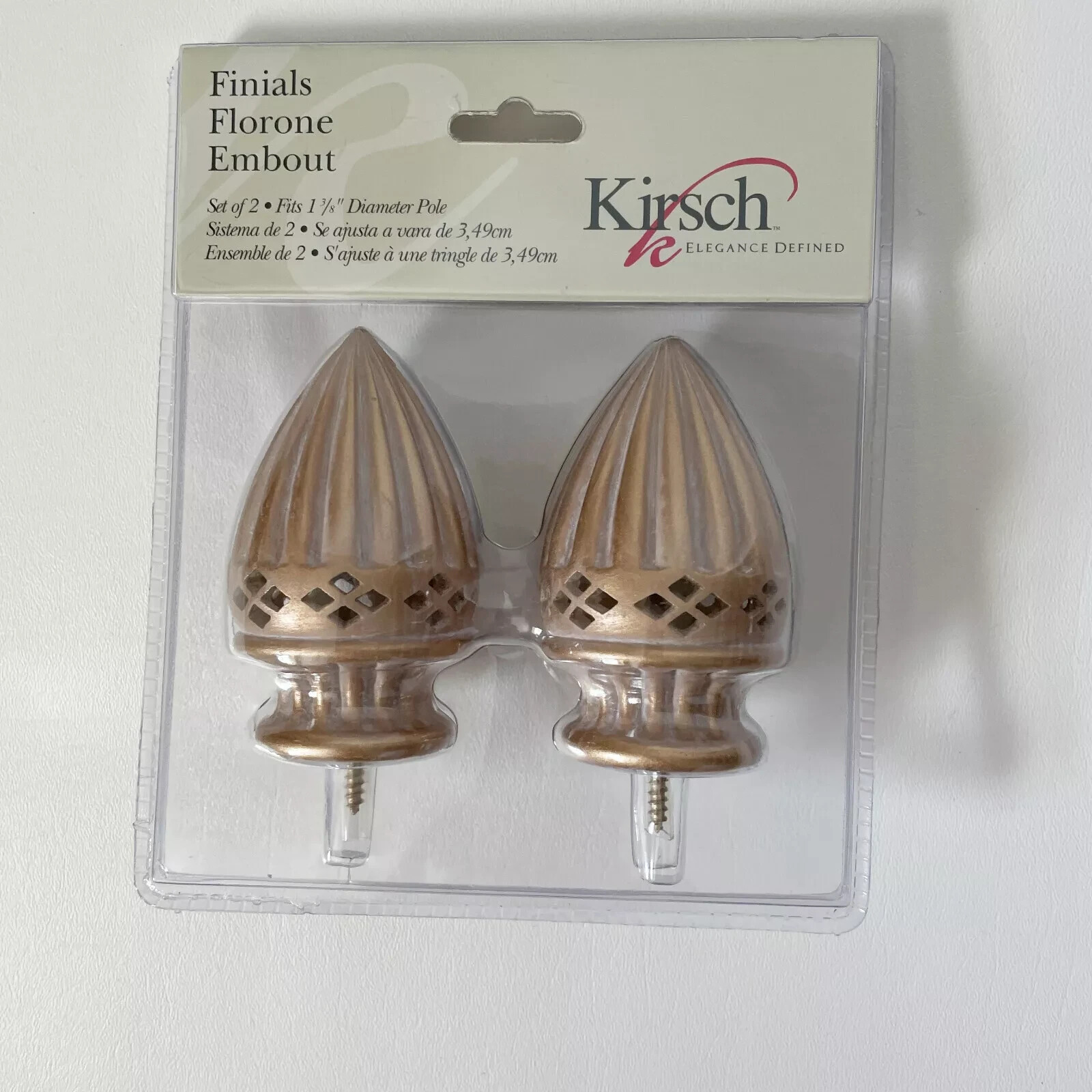 Kirsch Tulip Finials for 1 3/8" Diameter Pole 1 Pair Soft Gold NIP