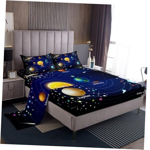 Kids Outer Space Bed Sheets Boys Starry Sky Galaxy Sheet Set 4 Full Multi 47