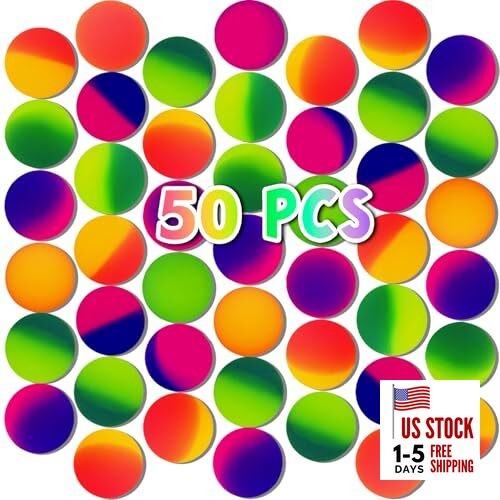 50Pcs 32mm Bouncy Balls for Kids,Rubber High Bouncy Balls,Bright Assorted 