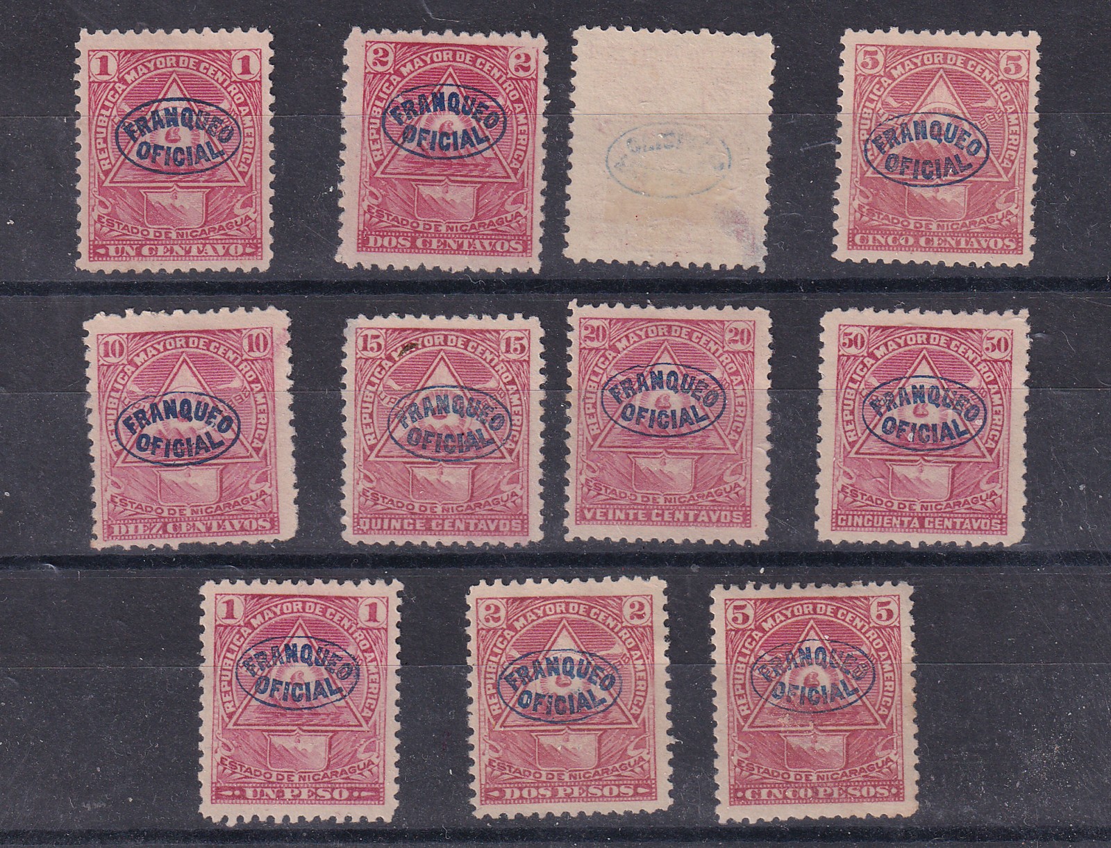 (nicaragua)1898 Sc O118/28 official,set MNG,4c thinness,15c tiny thinss  x500